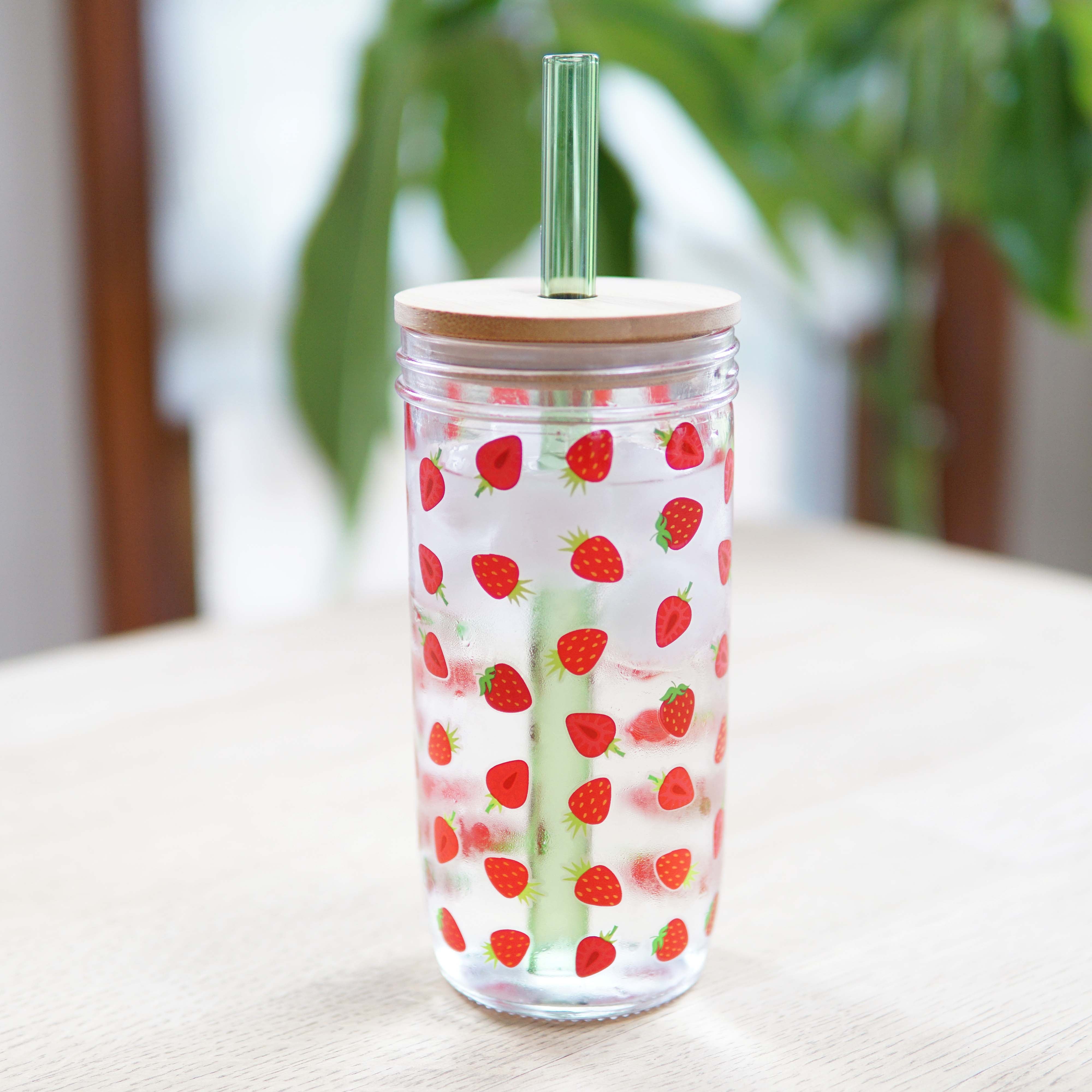 SFGHOUSE Strawberry Glass Cup with Straw Clear Strawberry Cups Cute Glass  Tumbler with Straw Glasses…See more SFGHOUSE Strawberry Glass Cup with  Straw