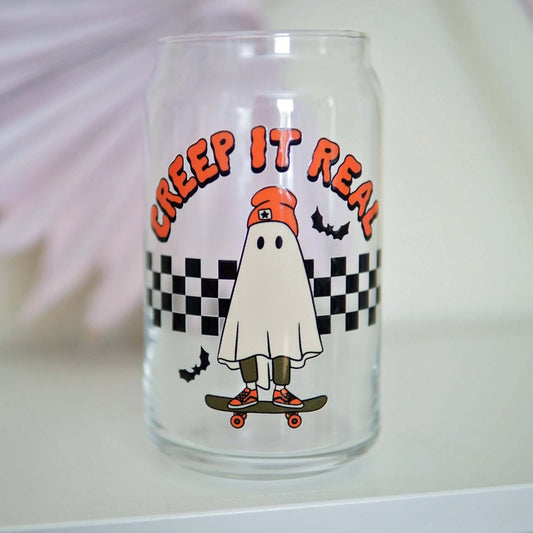 Creep it Real Checkered Can Glass
