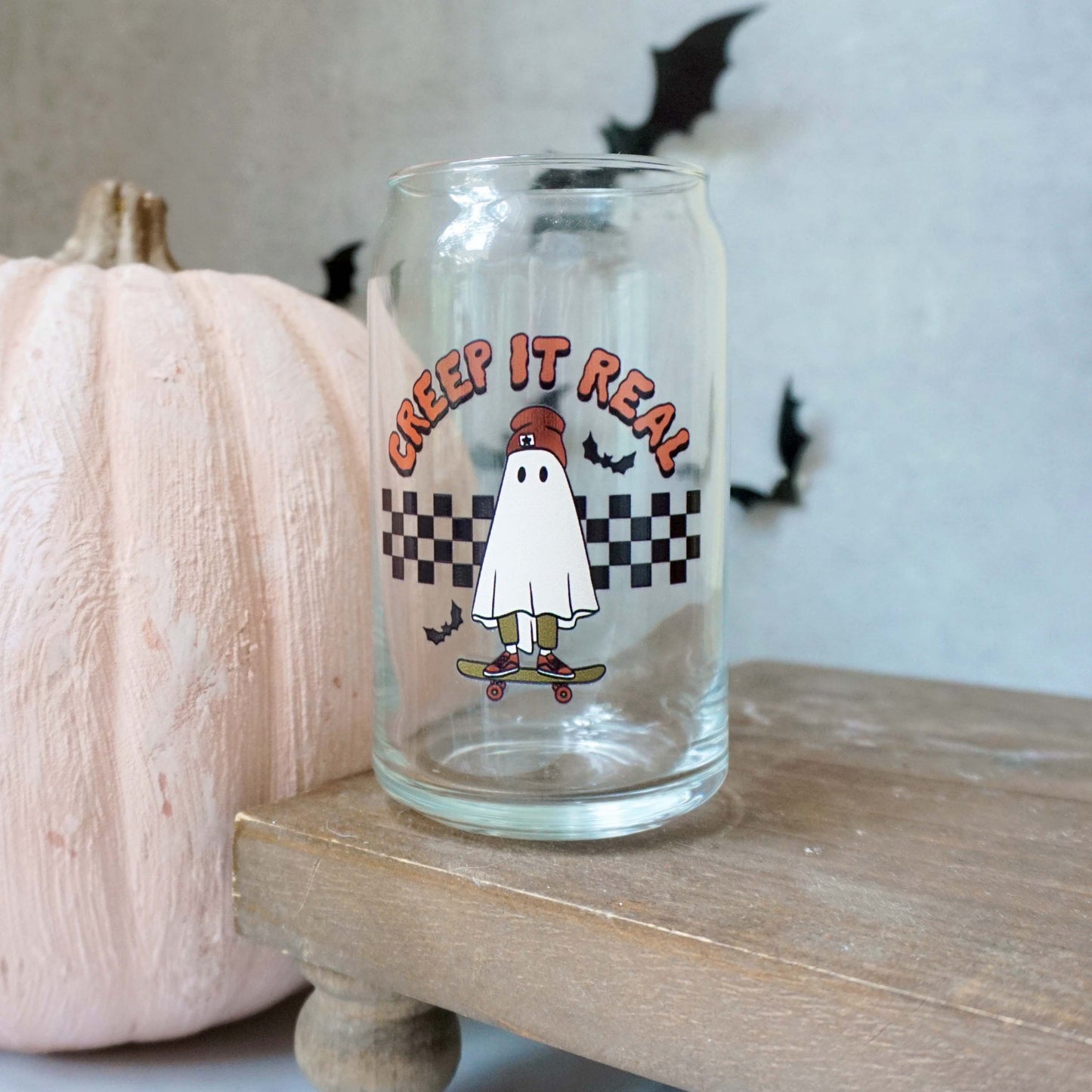 Halloween Creep It Real Ghost Beer Can Glass