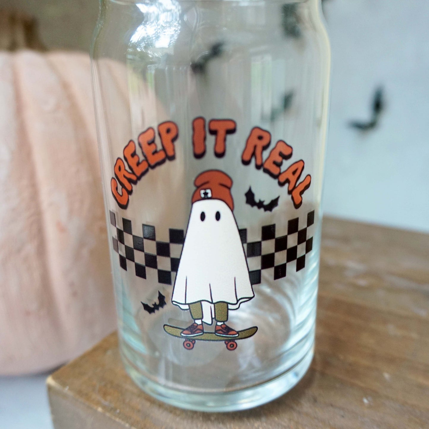 Halloween Creep It Real Ghost Beer Can Glass