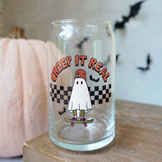 Halloween Creep It Real Ghost Beer Can Glass