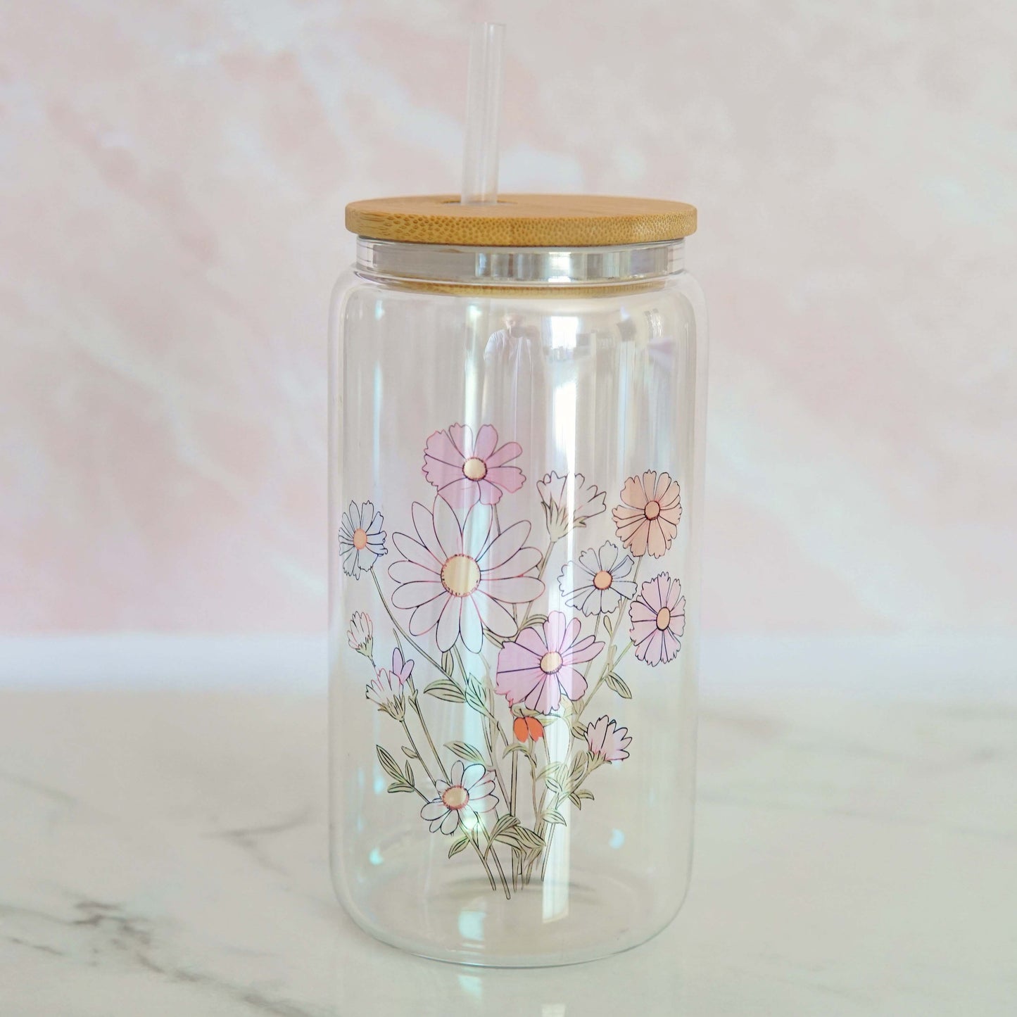 Colorful Floral Bunch Iridescent Can Glass