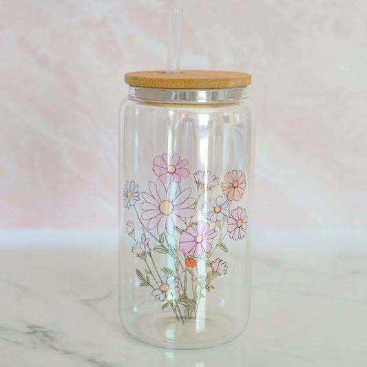 Colorful Floral Bunch Iridescent Can Glass