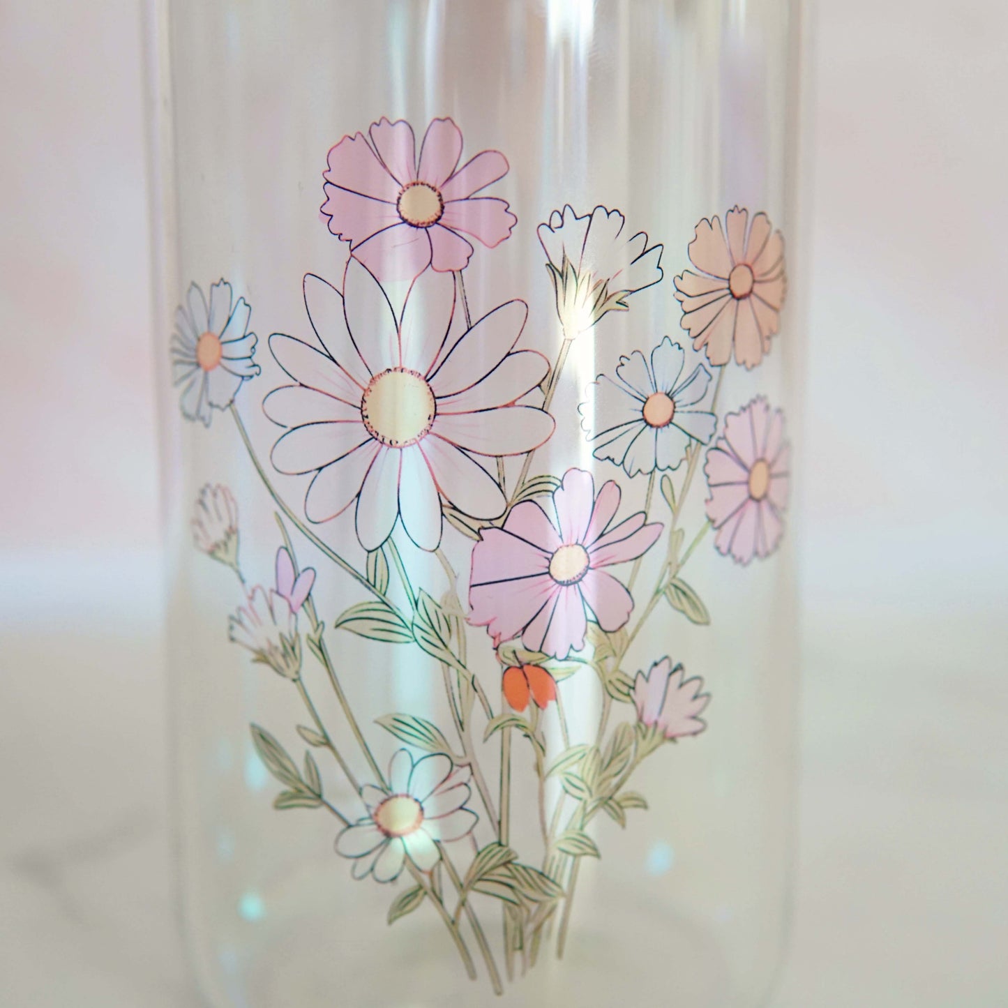 Colorful Floral Bunch Iridescent Can Glass