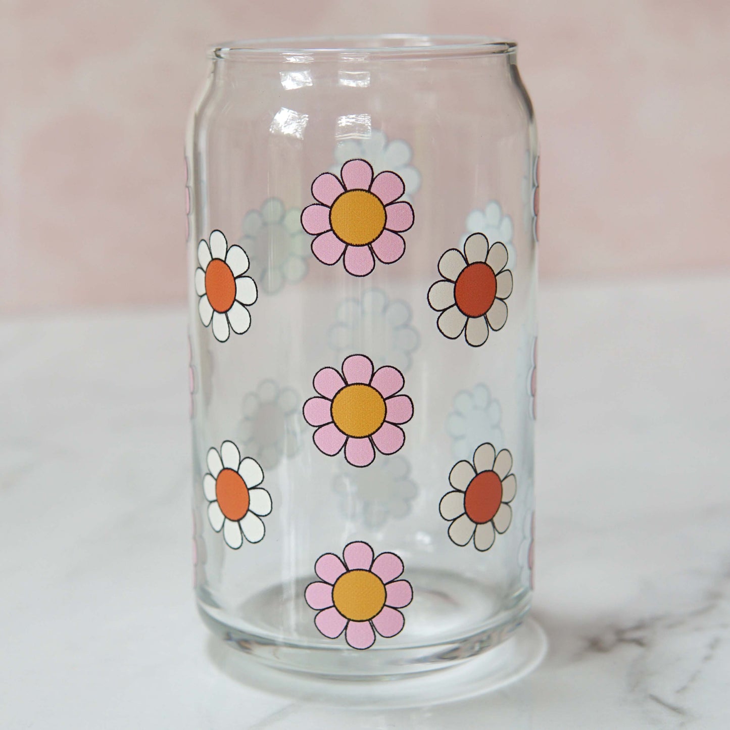 Spring All Over Daisies Can Glass