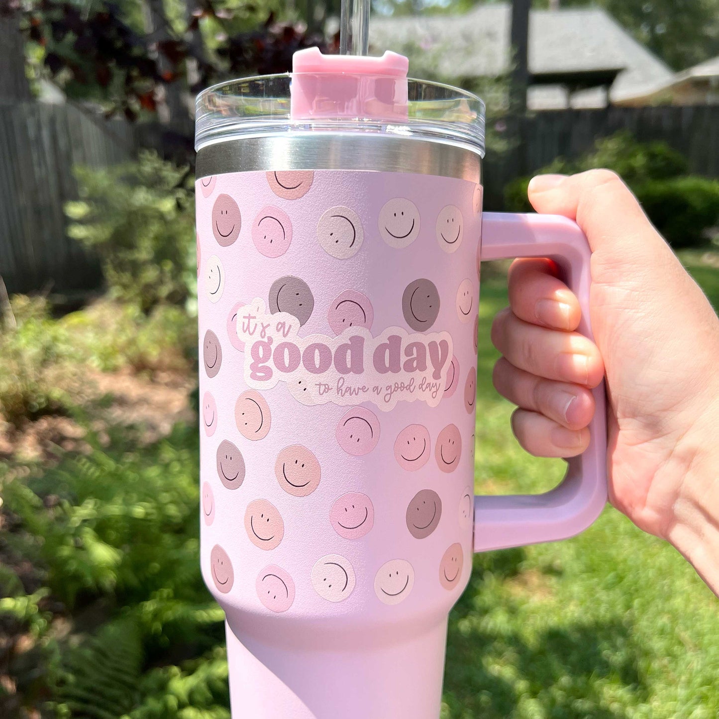 Good Day Happy Face Printed Stainless Steel 40 oz Tumbler – Forest Cove Home