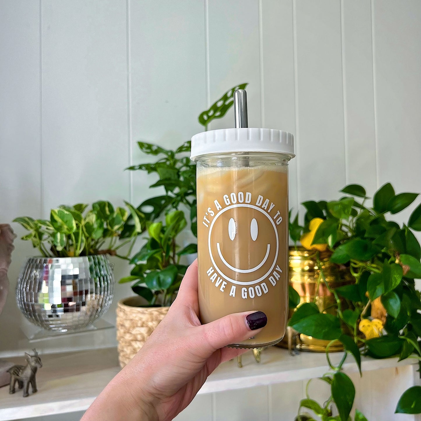 Good Day Happy Face Mason Jar Tumbler