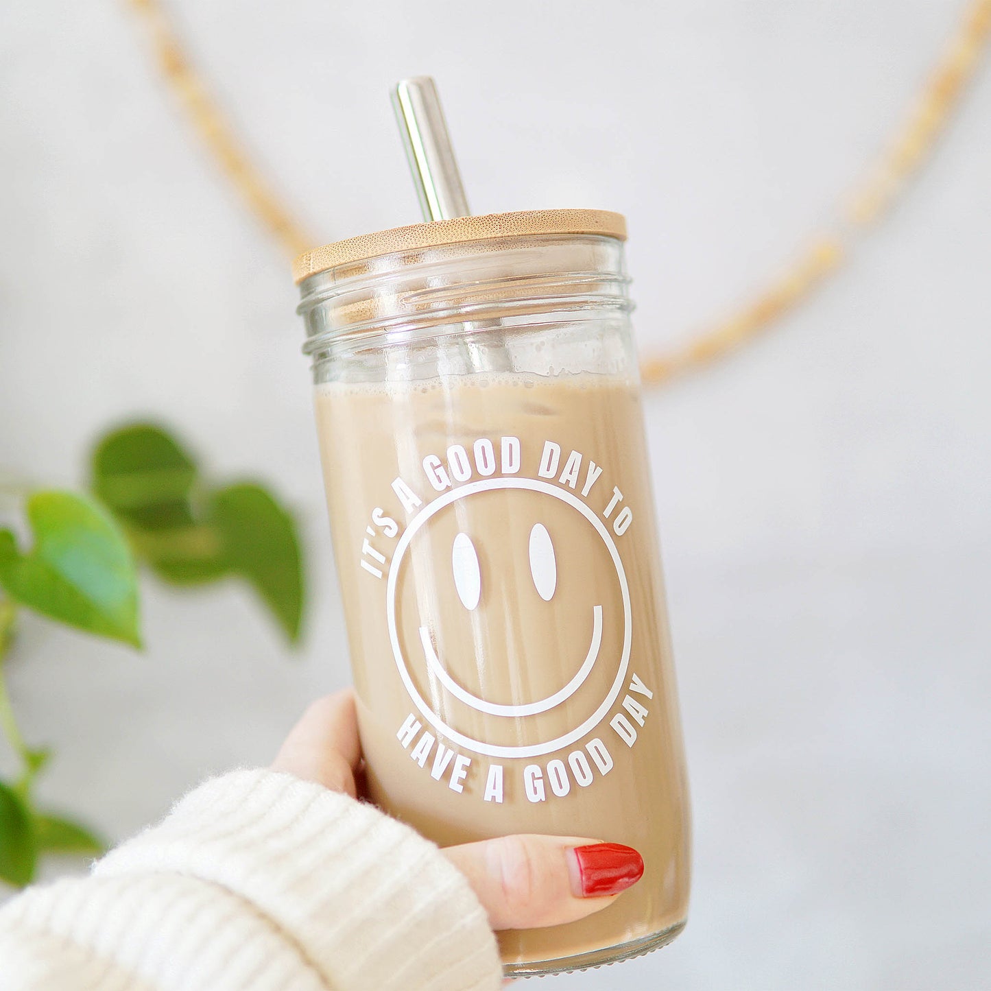 Good Day Happy Face Mason Jar Tumbler