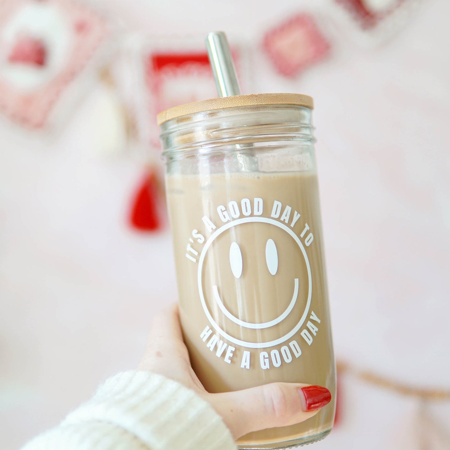 Good Day Happy Face Mason Jar Tumbler